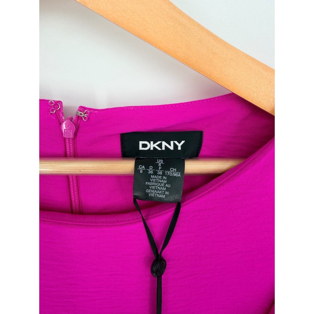 DKNY Dress 6 Raspberry Pink Flutter Sleeve Flounce Hem Barbiecore Party Dress - Picture 3 of 9